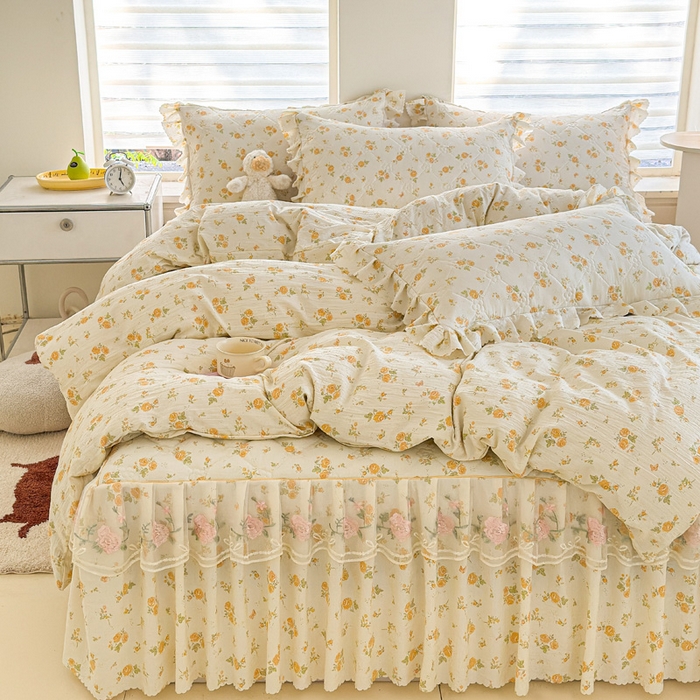 91家纺网 家纺一手货源 找家纺 雨田家纺 2025新款夹棉蕾丝单床裙床裙单件 半岛花园