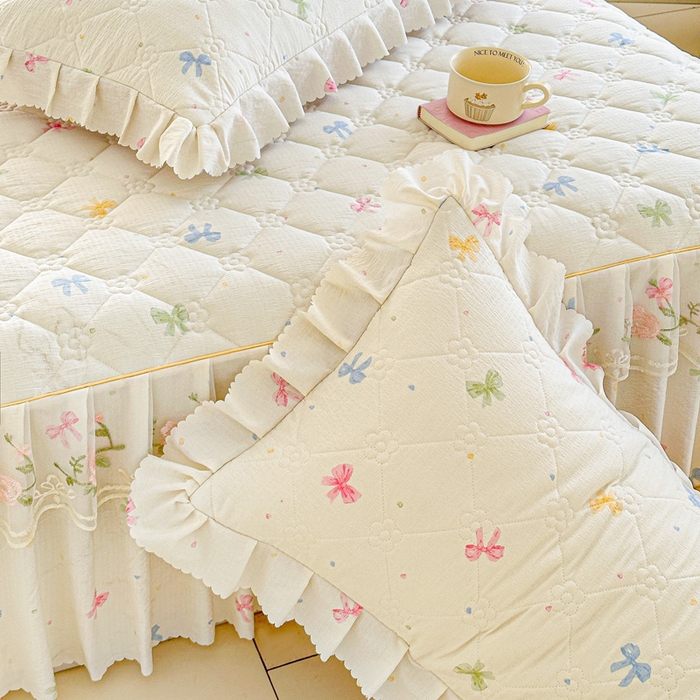 91家纺网 家纺一手货源 找家纺 雨田家纺 2025新款夹棉蕾丝单床裙床裙单件 蝴蝶结