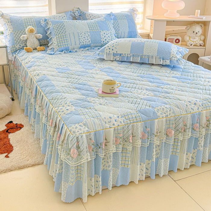 雨田家纺 2025新款夹棉蕾丝单床裙床裙单件 百福-兰