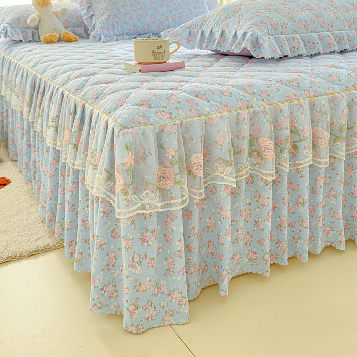 91家纺网 家纺一手货源 找家纺 雨田家纺 2025新款夹棉蕾丝单床裙床裙单件 茉莉花园