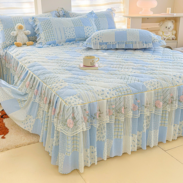 91家纺网 家纺一手货源 找家纺 雨田家纺 2025新款夹棉蕾丝单床裙床裙单件 百福-兰