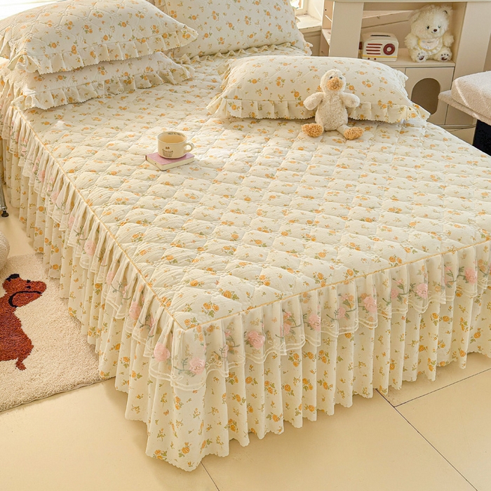 91家纺网 家纺一手货源 找家纺 雨田家纺 2025新款夹棉蕾丝单床裙床裙单件 半岛花园