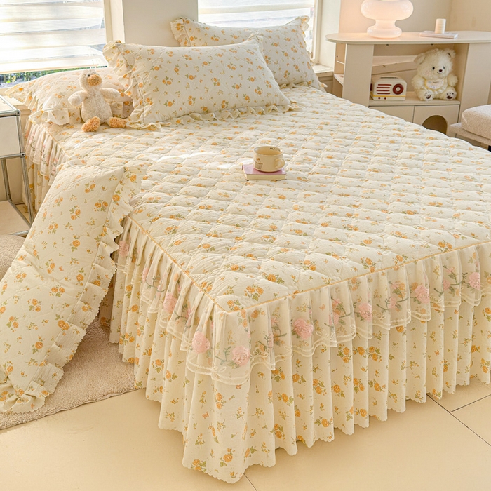 91家纺网 家纺一手货源 找家纺 雨田家纺 2025新款夹棉蕾丝单床裙床裙单件 半岛花园