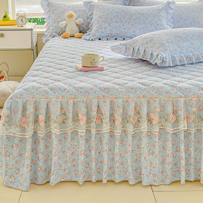 91家纺网 家纺一手货源 找家纺 雨田家纺 2025新款夹棉蕾丝单床裙床裙单件 茉莉花园