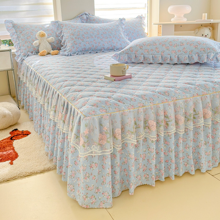 91家纺网 家纺一手货源 找家纺 雨田家纺 2025新款夹棉蕾丝单床裙床裙单件 茉莉花园