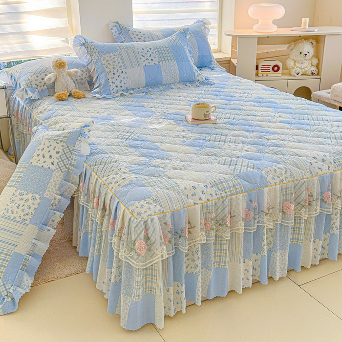 91家纺网 家纺一手货源 找家纺 雨田家纺 2025新款夹棉蕾丝单床裙床裙单件 百福-兰