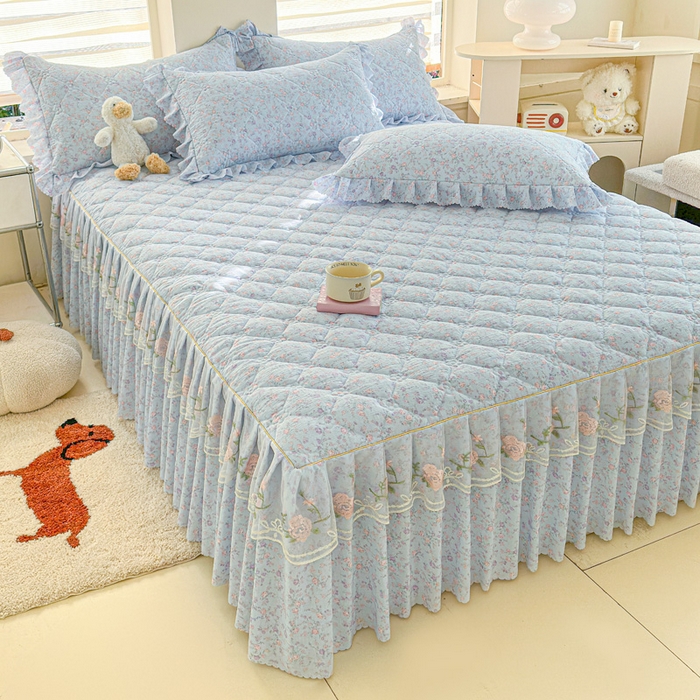 雨田家纺 2025新款夹棉蕾丝单床裙床裙单件 淡紫树叶