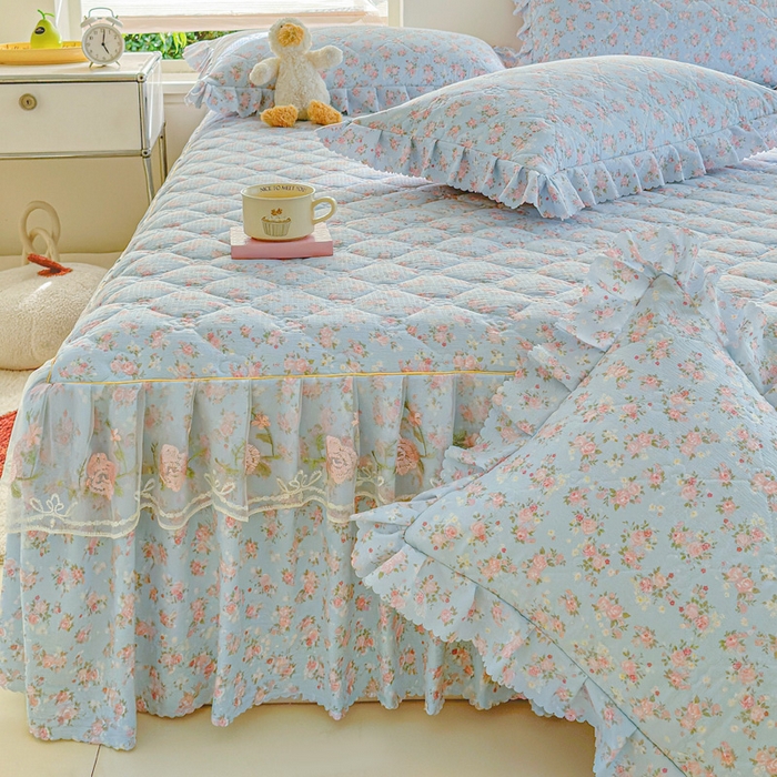 91家纺网 家纺一手货源 找家纺 雨田家纺 2025新款夹棉蕾丝单床裙床裙单件 茉莉花园