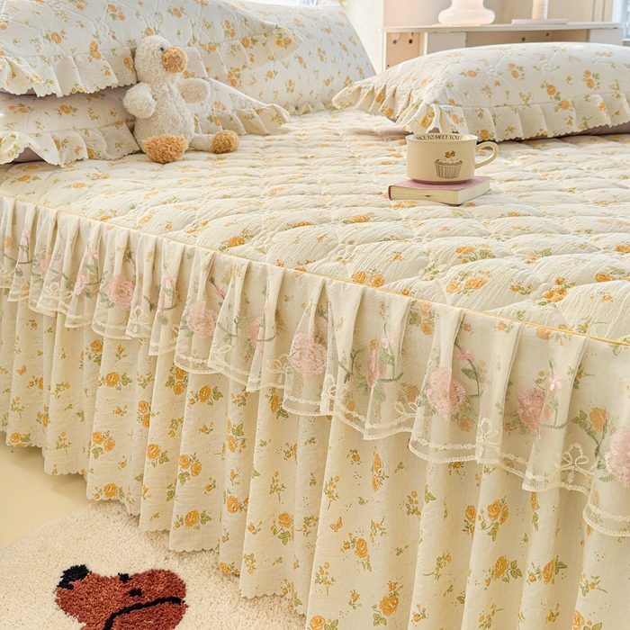 91家纺网 家纺一手货源 找家纺 雨田家纺 2025新款夹棉蕾丝单床裙床裙单件 半岛花园