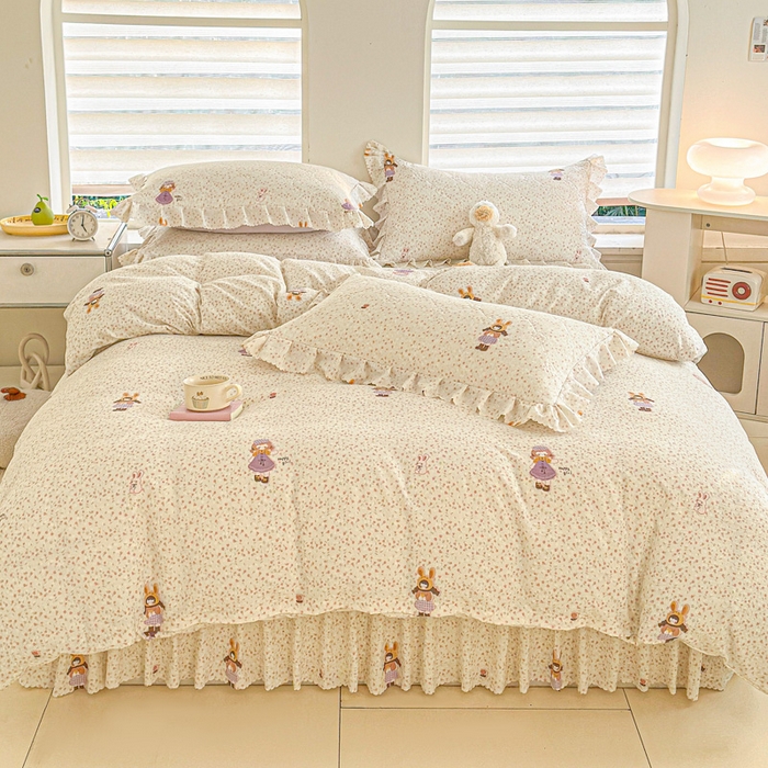 91家纺网 家纺一手货源 找家纺 雨田家纺 2025新款夹棉蕾丝单床裙床裙单件 可爱女孩