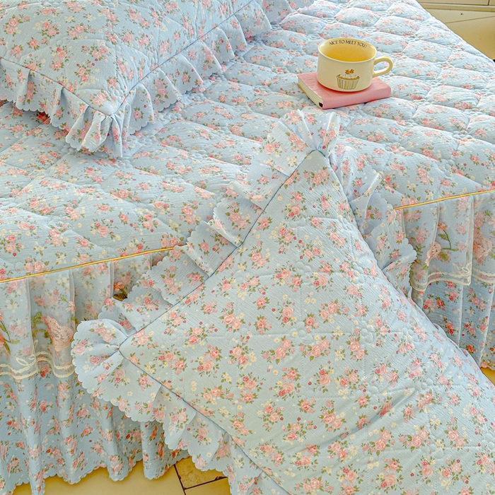 91家纺网 家纺一手货源 找家纺 雨田家纺 2025新款夹棉蕾丝单床裙床裙单件 茉莉花园