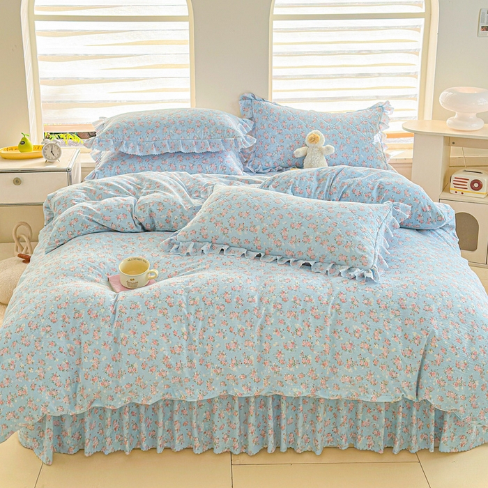 91家纺网 家纺一手货源 找家纺 雨田家纺 2025新款夹棉蕾丝单床裙床裙单件 茉莉花园