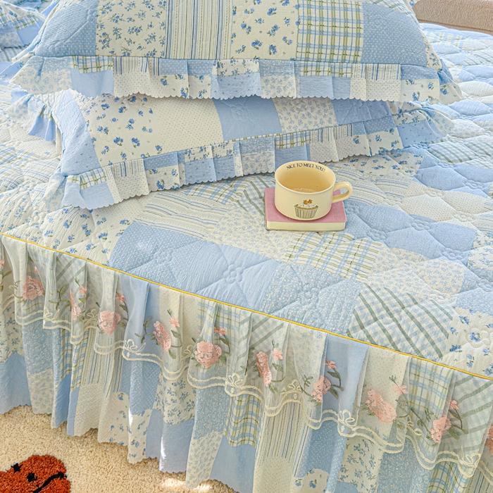 91家纺网 家纺一手货源 找家纺 雨田家纺 2025新款夹棉蕾丝单床裙床裙单件 百福-兰