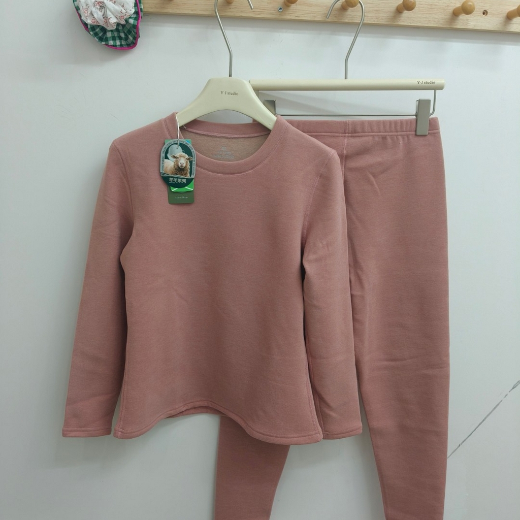 91家纺网 家纺一手货源 找家纺 妍景家居生活馆 2025新款情侣款厚款秋衣秋裤 西柚红