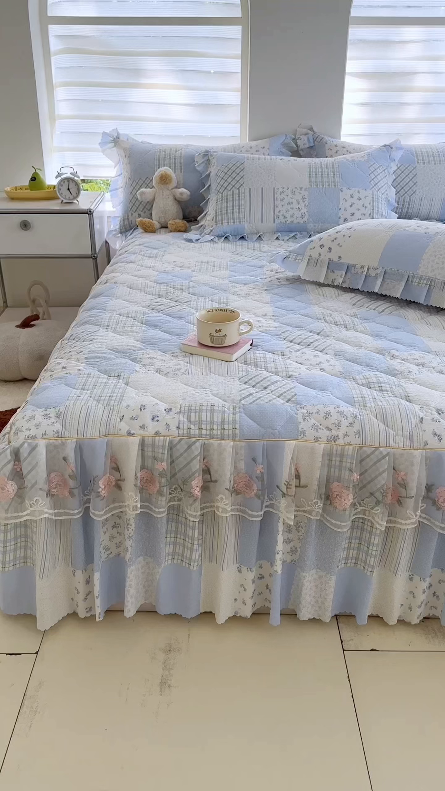 91家纺网 家纺一手货源 找家纺 雨田家纺 2025新款夹棉蕾丝单床裙床裙单件 百福-兰