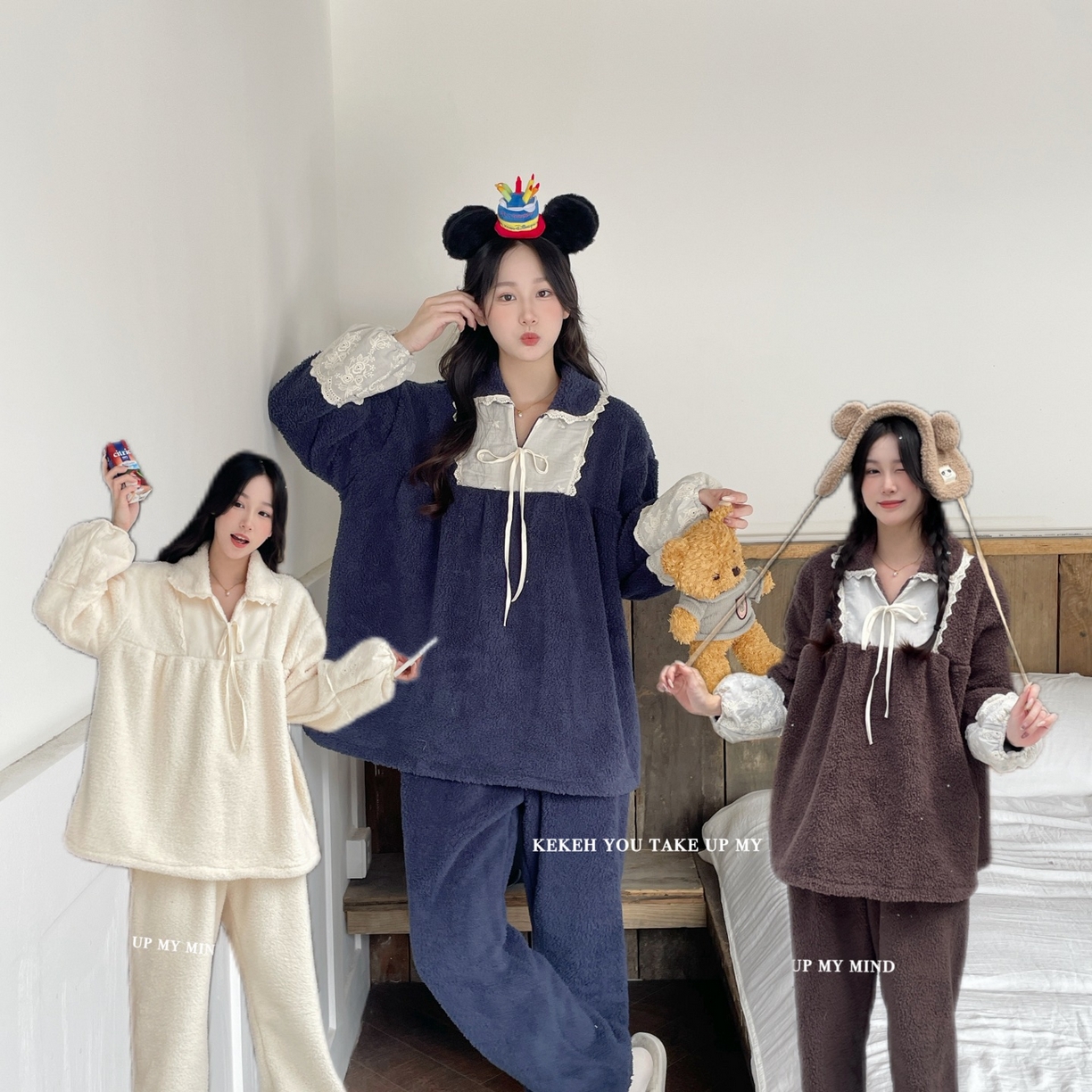 91家纺网 家纺一手货源 找家纺 妍景家居生活馆 2025新款韩系翻领蝴蝶结双面米粒绒-26404 巧克力咖