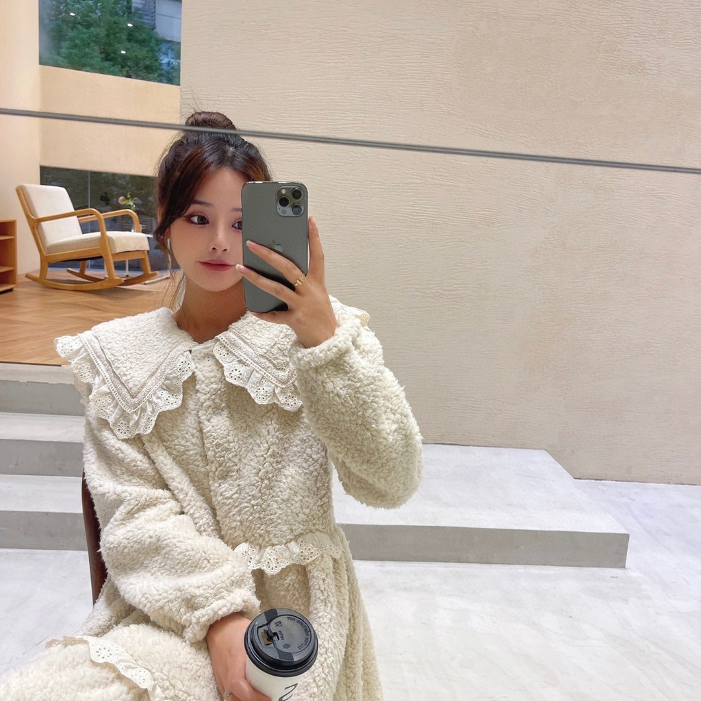 91家纺网 家纺一手货源 找家纺 （总）妍景家居生活馆 2025新款羊羔绒大翻领睡裙