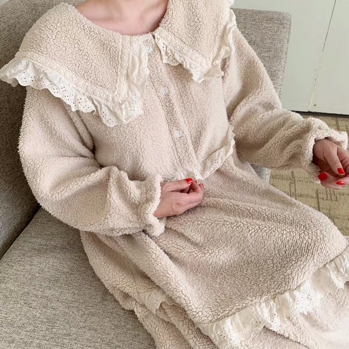 91家纺网 家纺一手货源 找家纺 （总）妍景家居生活馆 2025新款羊羔绒大翻领睡裙