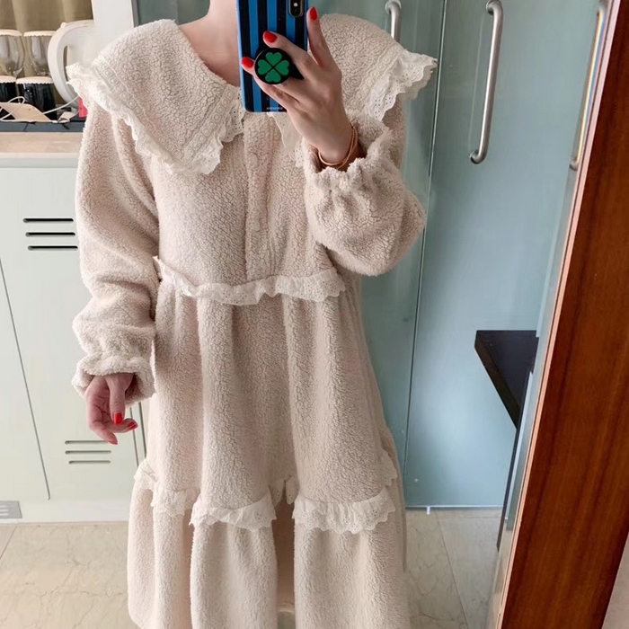 91家纺网 家纺一手货源 找家纺 （总）妍景家居生活馆 2025新款羊羔绒大翻领睡裙