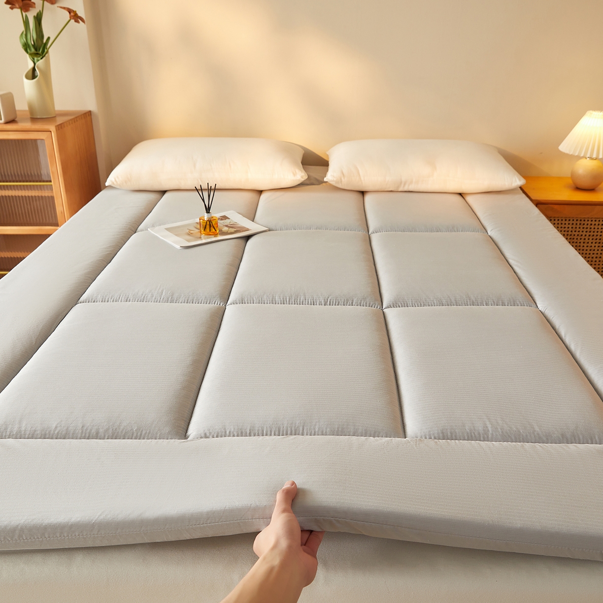 91家纺网 家纺一手货源 找家纺 芊梵床垫 2025新款高克重新疆棉花床垫床褥子 灰色