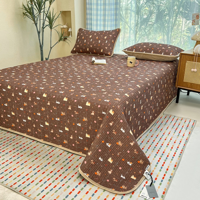 91家纺网 家纺一手货源 找家纺 床盖工厂店 2025新款全棉纯棉纱布加宝宝绒填充棉花床盖三件套 南瓜小狗