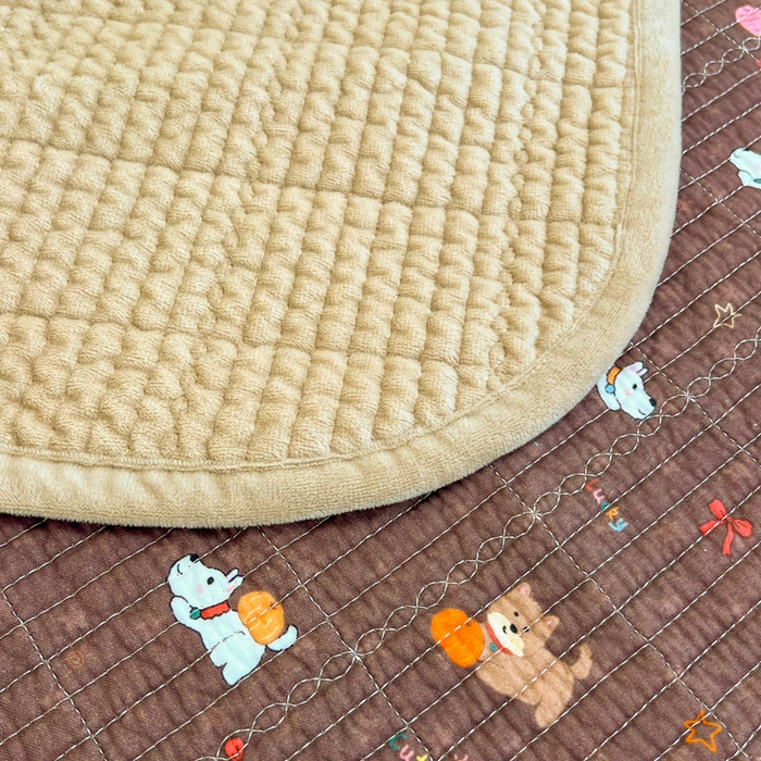 91家纺网 家纺一手货源 找家纺 床盖工厂店 2025新款全棉纯棉纱布加宝宝绒填充棉花床盖三件套 南瓜小狗