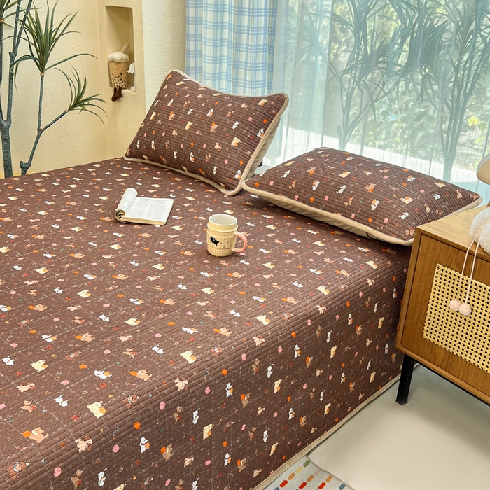 91家纺网 家纺一手货源 找家纺 床盖工厂店 2025新款全棉纯棉纱布加宝宝绒填充棉花床盖三件套 南瓜小狗