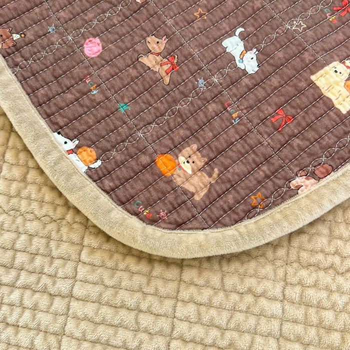 91家纺网 家纺一手货源 找家纺 床盖工厂店 2025新款全棉纯棉纱布加宝宝绒填充棉花床盖三件套 南瓜小狗