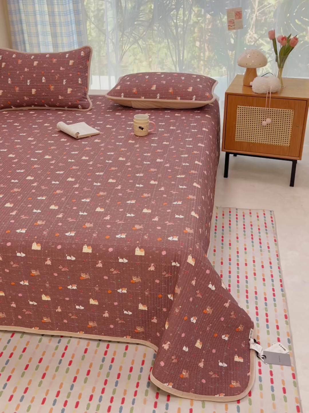 91家纺网 家纺一手货源 找家纺 床盖工厂店 2025新款全棉纯棉纱布加宝宝绒填充棉花床盖三件套 南瓜小狗