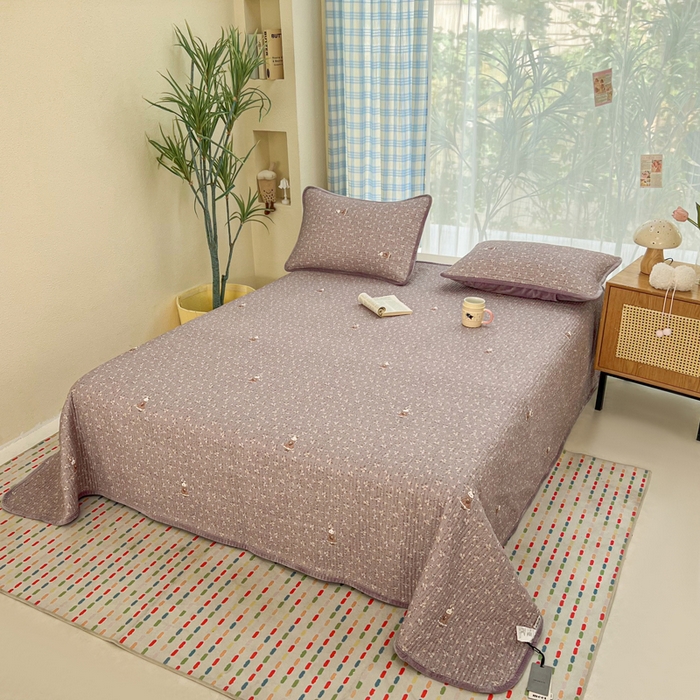 91家纺网 家纺一手货源 找家纺 床盖工厂店 2025新款全棉纯棉纱布加宝宝绒填充棉花床盖三件套 蔷薇小兔-芋