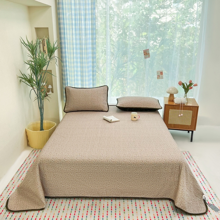 床盖工厂店 2025新款全棉纯棉纱布加宝宝绒填充棉花床盖三件套 柔乡-绿