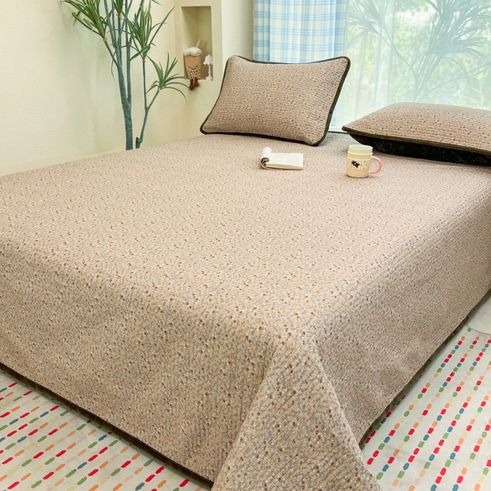 91家纺网 家纺一手货源 找家纺 床盖工厂店 2025新款全棉纯棉纱布加宝宝绒填充棉花床盖三件套 柔乡-绿