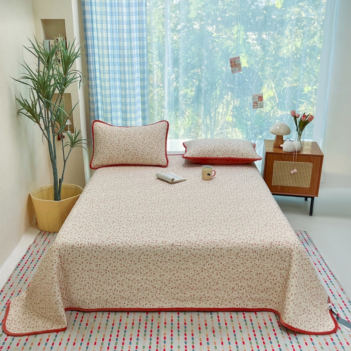 床盖工厂店 2025新款全棉纯棉纱布加宝宝绒填充棉花床盖三件套 晚舟小版-黄