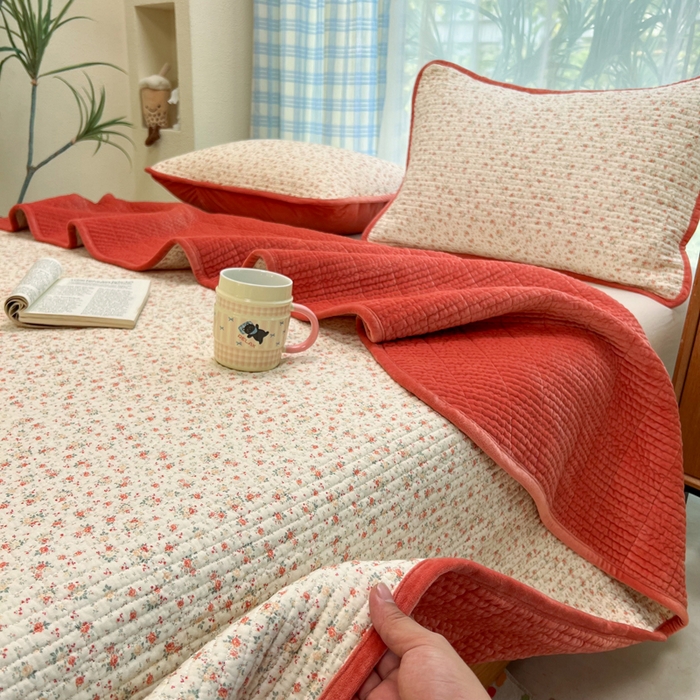 91家纺网 家纺一手货源 找家纺 床盖工厂店 2025新款全棉纯棉纱布加宝宝绒填充棉花床盖三件套 晚舟小版-黄