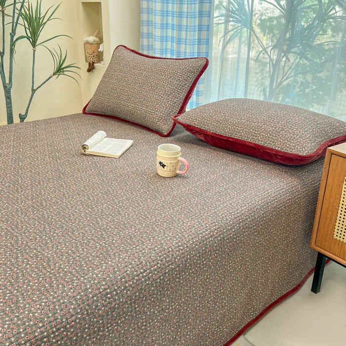 91家纺网 家纺一手货源 找家纺 床盖工厂店 2025新款全棉纯棉纱布加宝宝绒填充棉花床盖三件套 小雏菊-深绿