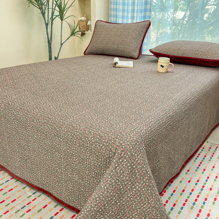 91家纺网 家纺一手货源 找家纺 床盖工厂店 2025新款全棉纯棉纱布加宝宝绒填充棉花床盖三件套 小雏菊-深绿