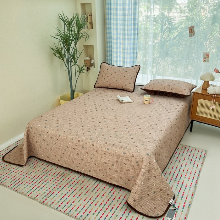 91家纺网 家纺一手货源 找家纺 床盖工厂店 2025新款全棉纯棉纱布加宝宝绒填充棉花床盖三件套 星月童话-棕