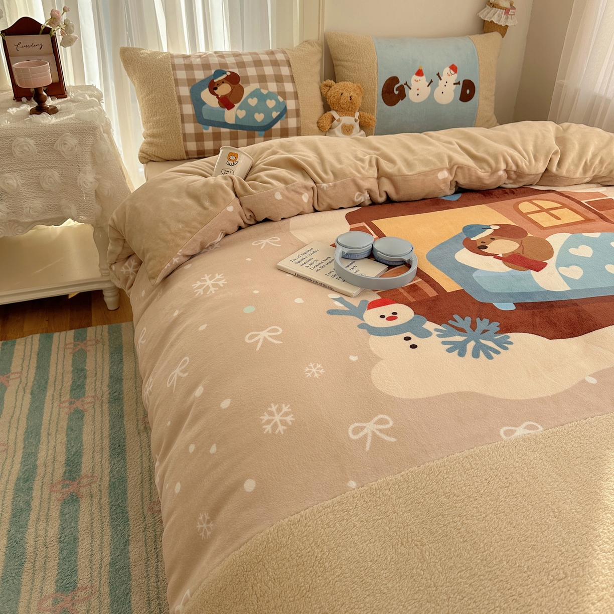 91家纺网 家纺一手货源 找家纺 （总）Sweet dreams甜梦 2025秋冬数码大版牛奶绒泰迪绒拼接四件套