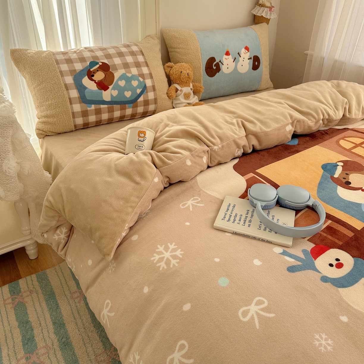 91家纺网 家纺一手货源 找家纺 （总）Sweet dreams甜梦 2025秋冬数码大版牛奶绒泰迪绒拼接四件套