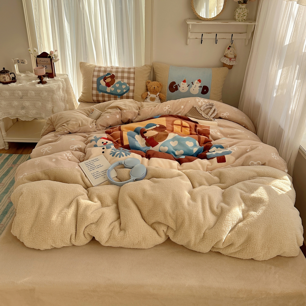 91家纺网 家纺一手货源 找家纺 （总）Sweet dreams甜梦 2025秋冬数码大版牛奶绒泰迪绒拼接四件套