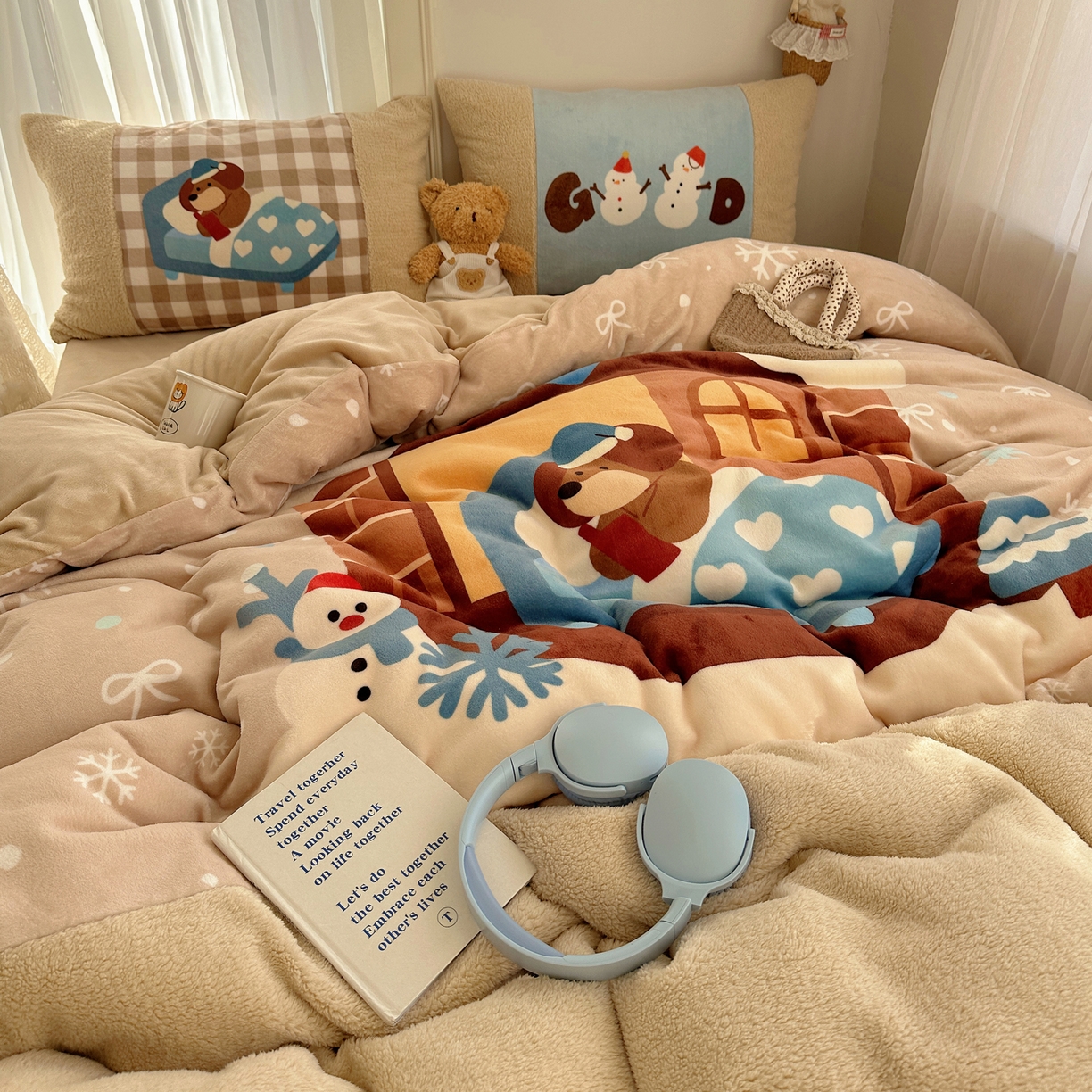 91家纺网 家纺一手货源 找家纺 （总）Sweet dreams甜梦 2025秋冬数码大版牛奶绒泰迪绒拼接四件套