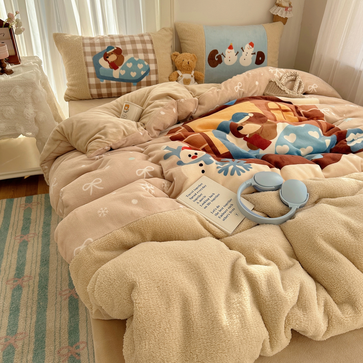 91家纺网 家纺一手货源 找家纺 （总）Sweet dreams甜梦 2025秋冬数码大版牛奶绒泰迪绒拼接四件套