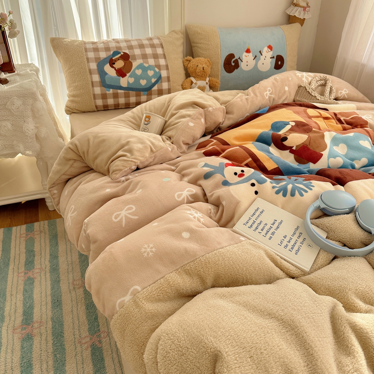 91家纺网 家纺一手货源 找家纺 （总）Sweet dreams甜梦 2025秋冬数码大版牛奶绒泰迪绒拼接四件套