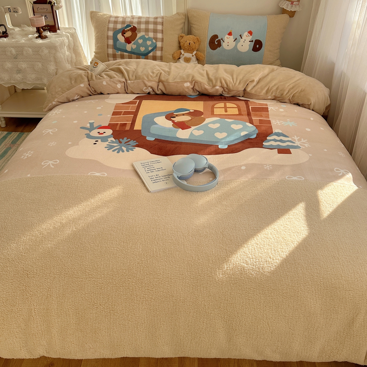 91家纺网 家纺一手货源 找家纺 （总）Sweet dreams甜梦 2025秋冬数码大版牛奶绒泰迪绒拼接四件套