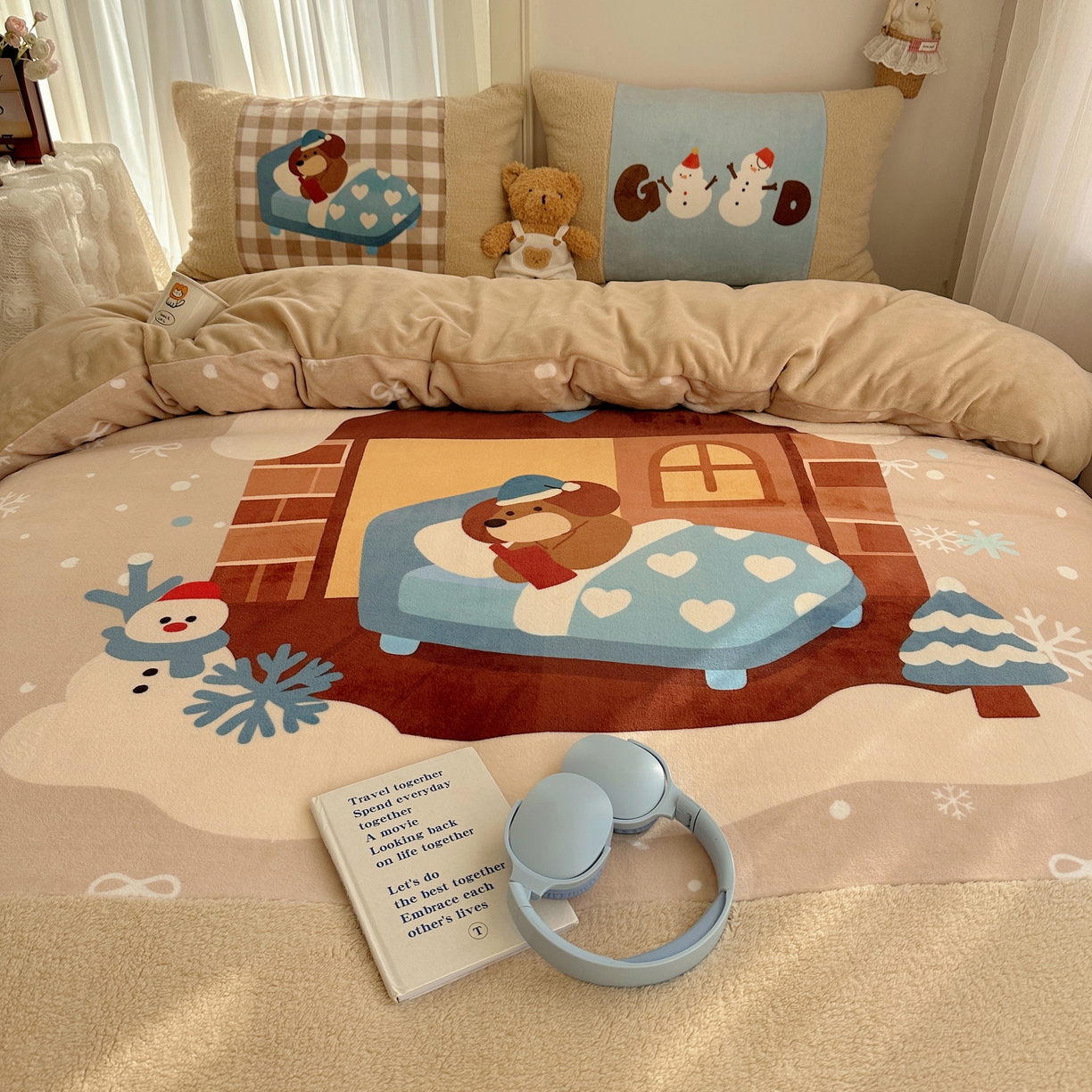 91家纺网 家纺一手货源 找家纺 （总）Sweet dreams甜梦 2025秋冬数码大版牛奶绒泰迪绒拼接四件套