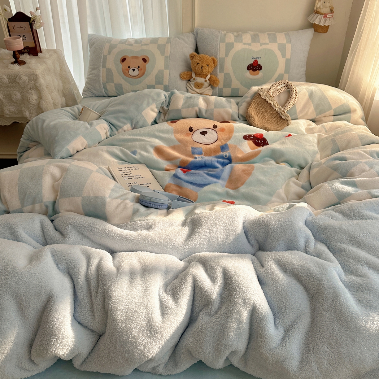 91家纺网 家纺一手货源 找家纺 （总）Sweet dreams甜梦 2025秋冬数码大版牛奶绒泰迪绒拼接四件套