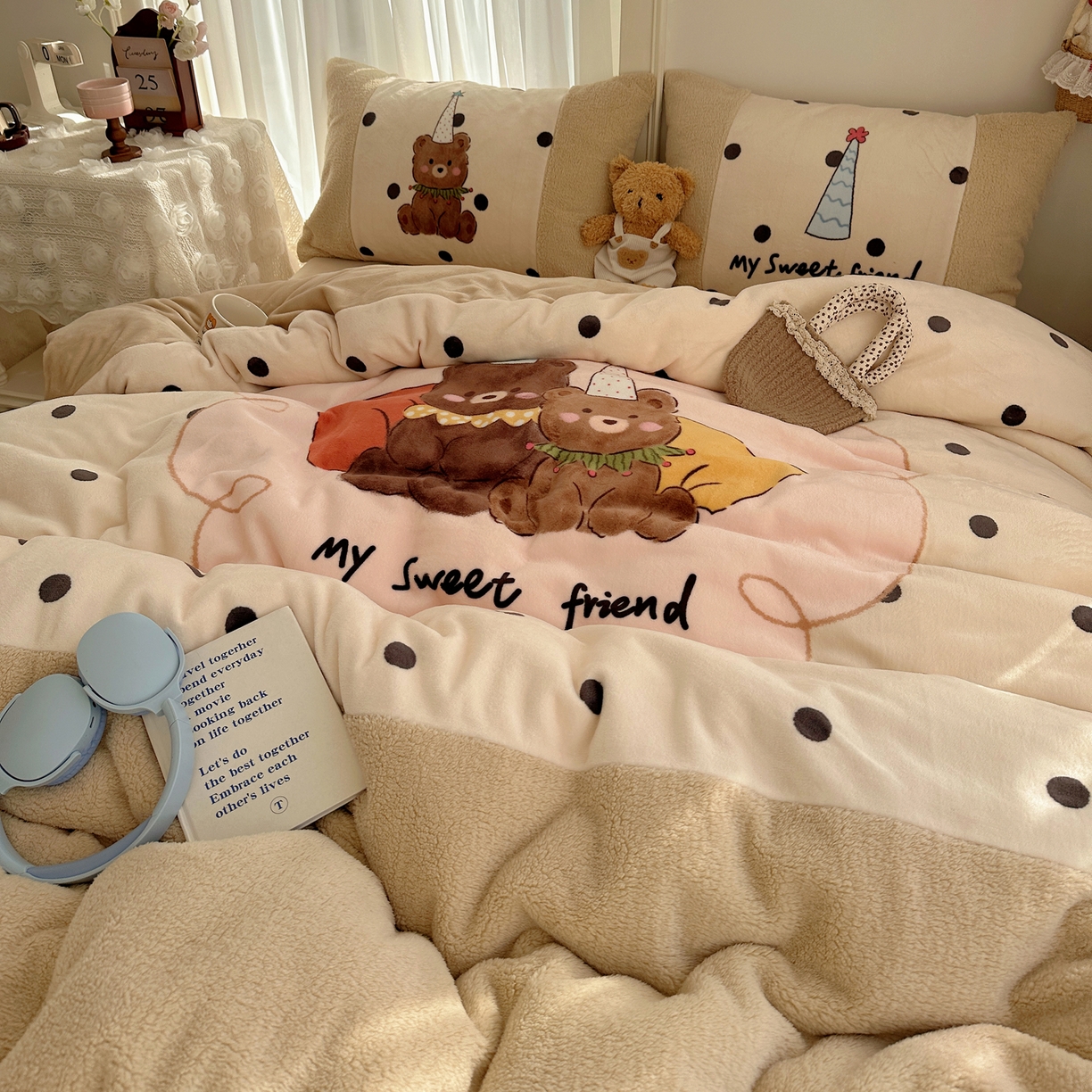 Sweet dreams甜梦 2025秋冬数码大版牛奶绒泰迪绒拼接四件套 好朋友