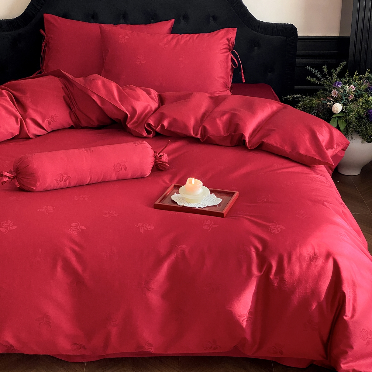 91家纺网 家纺一手货源 找家纺 （总）极简 2025新款秋冬款100S长绒棉精美提花系列四件套-玫瑰花影