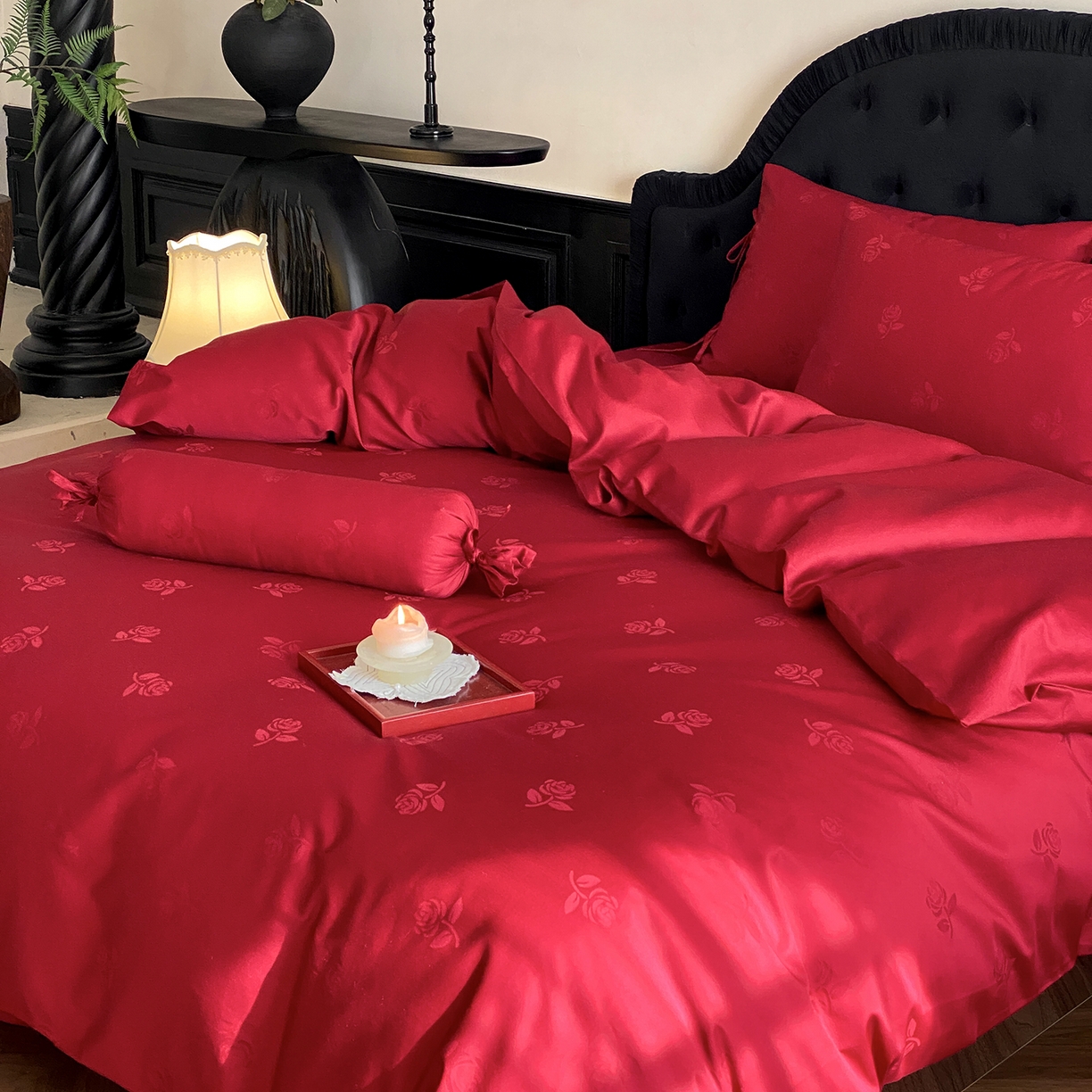 91家纺网 家纺一手货源 找家纺 （总）极简 2025新款秋冬款100S长绒棉精美提花系列四件套-玫瑰花影