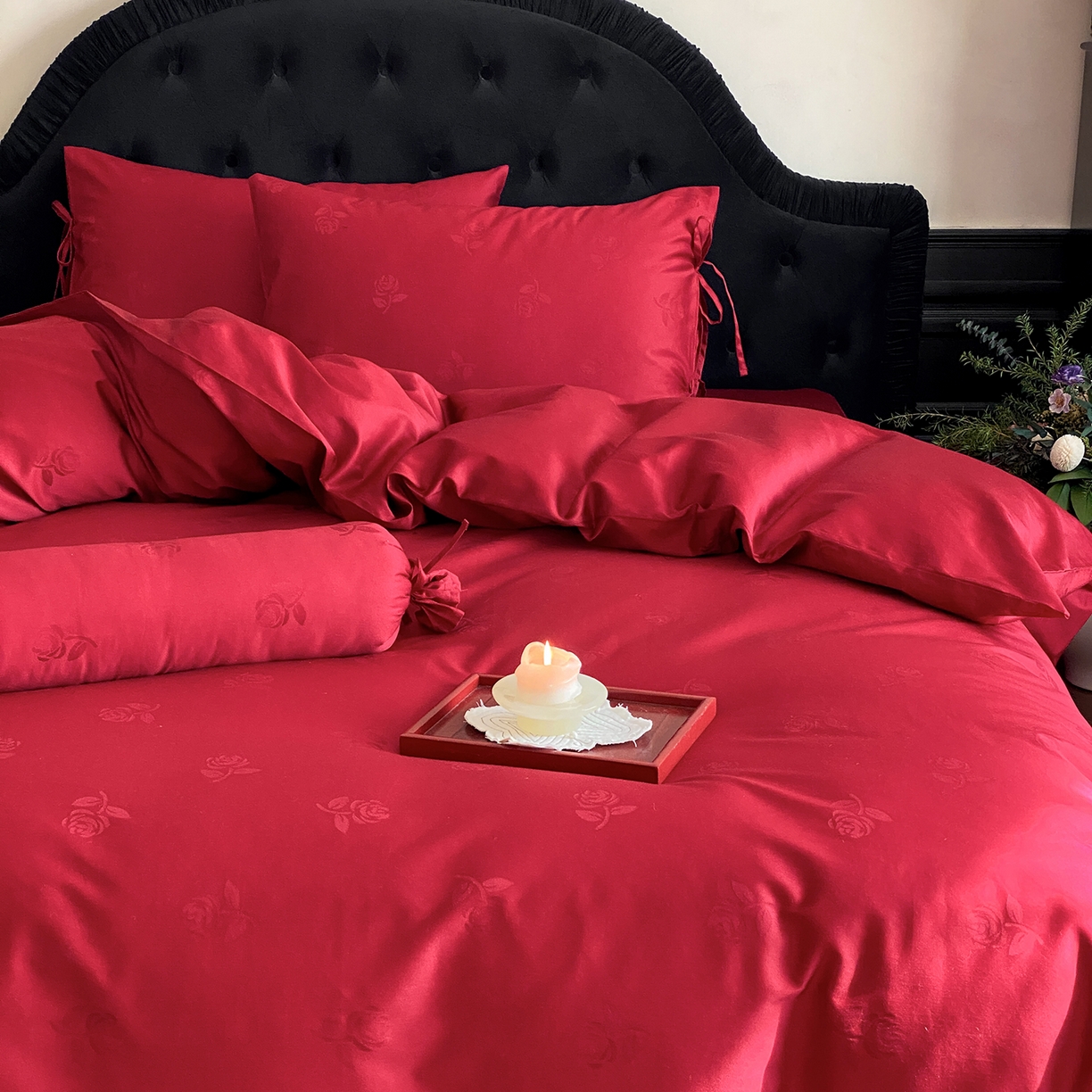 91家纺网 家纺一手货源 找家纺 （总）极简 2025新款秋冬款100S长绒棉精美提花系列四件套-玫瑰花影